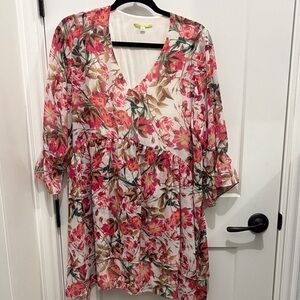 Gianni Bini Floral Pink and Green Midi Dress